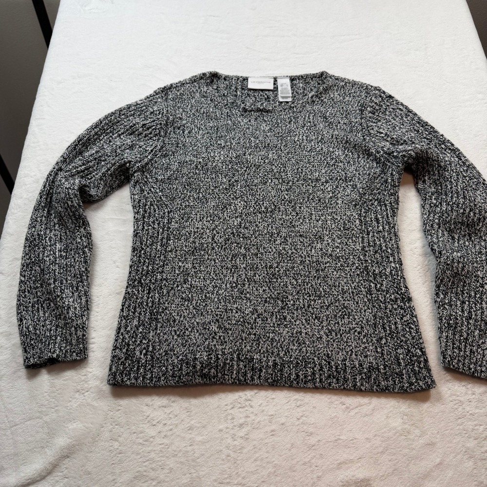 Liz Claiborne Sweater Womens Petite Large Black White Good Marled Knit Crewneck